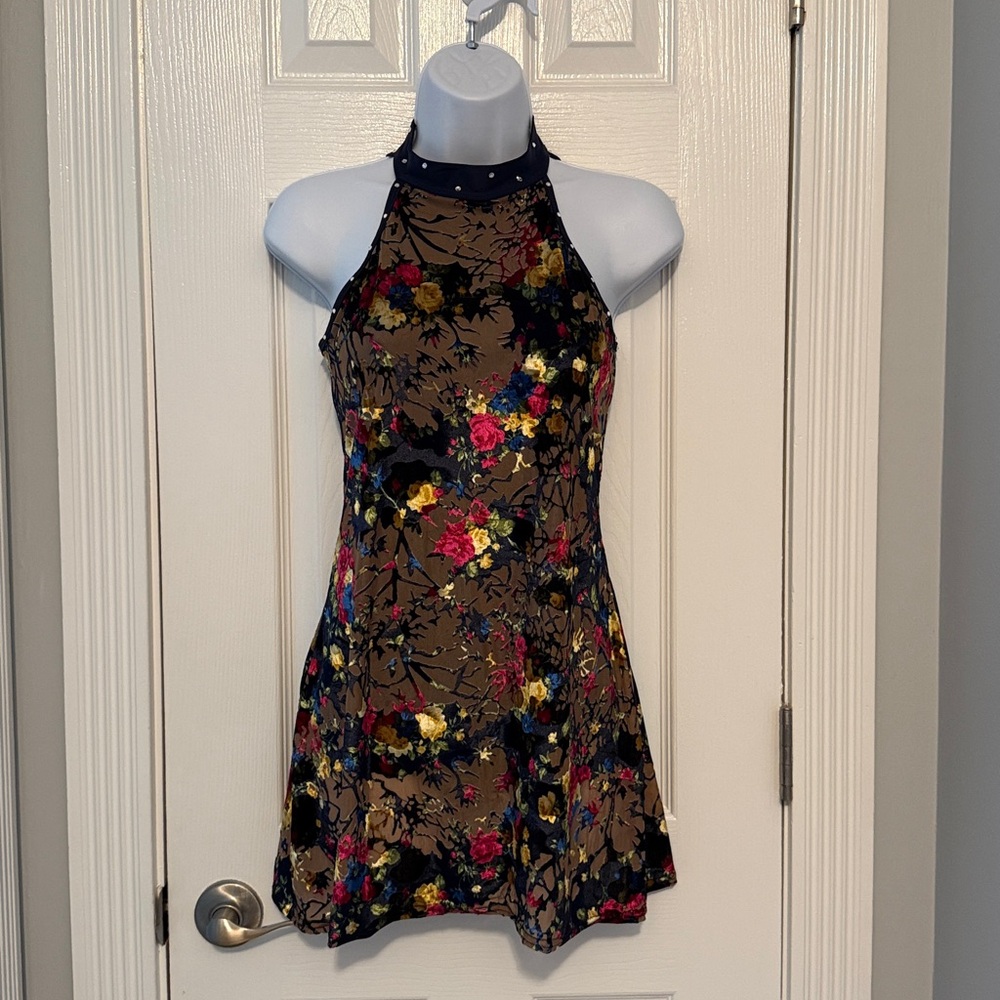 Floral Halter Dress Dance Costume with Multicolor Floral Design.